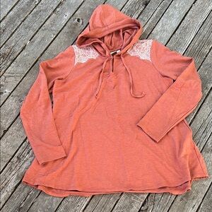 LOGO by Lori Goldstein rust colored Oversized laced accented Hoodie